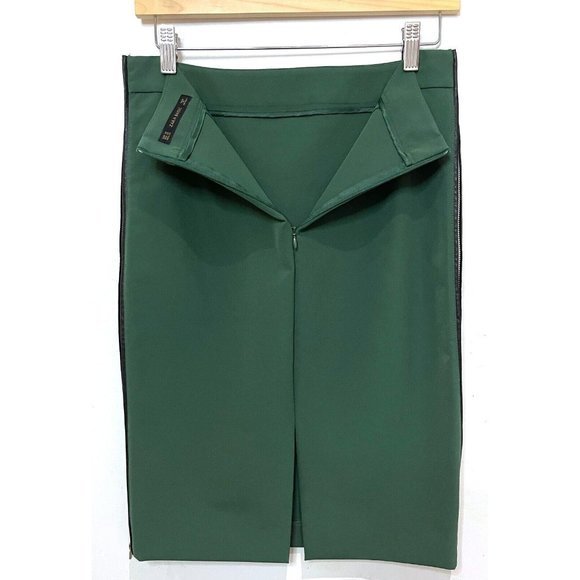 Zara Basic Women's Skirt Medium Dark Green Office Work Knee length Pencil Zipper - Picture 3 of 7